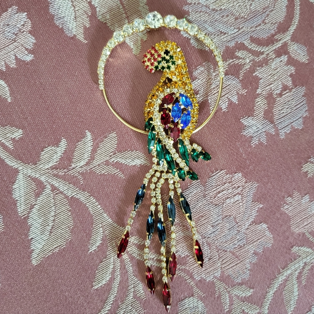 Vintage Rhinestone Parrot Brooch
